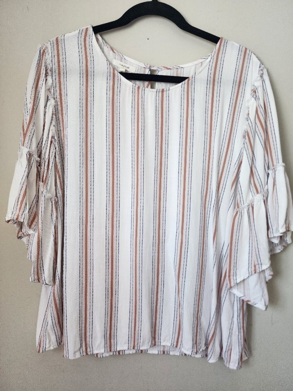 Maurices Striped Ruffle Bell Sleeve Top with Frey Details Boho Size XL
